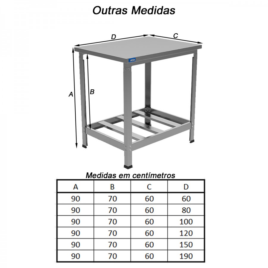Mesa de Inox Paneleiro Simples Vazado 60 x 190 - Aisa